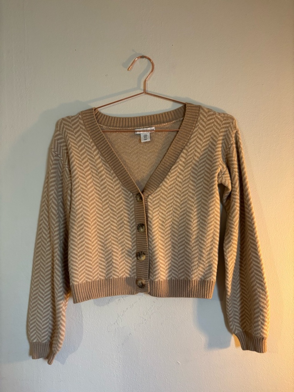 Sincerly Jules Beige Chevron V-Neck Button Cardigan